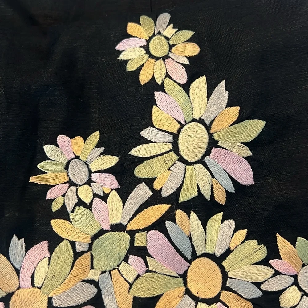Jessica Howard black floral embroidered halter dress linen blend lined size 12